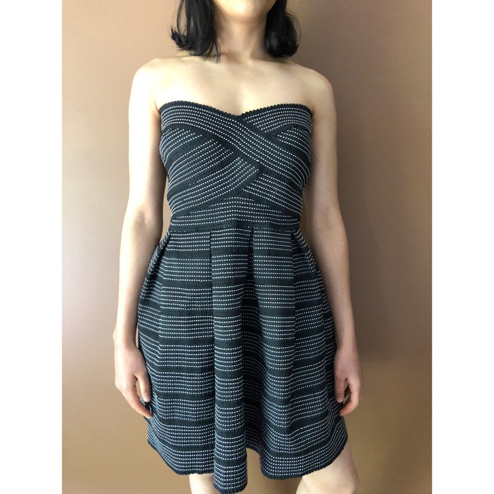 New Whyte Eyelash Studded Black Strapless Dress